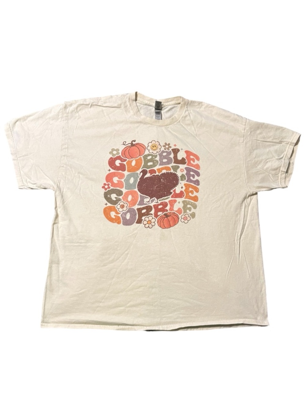 Gildan Cream Tee with Autumn Pumpkin Graphic